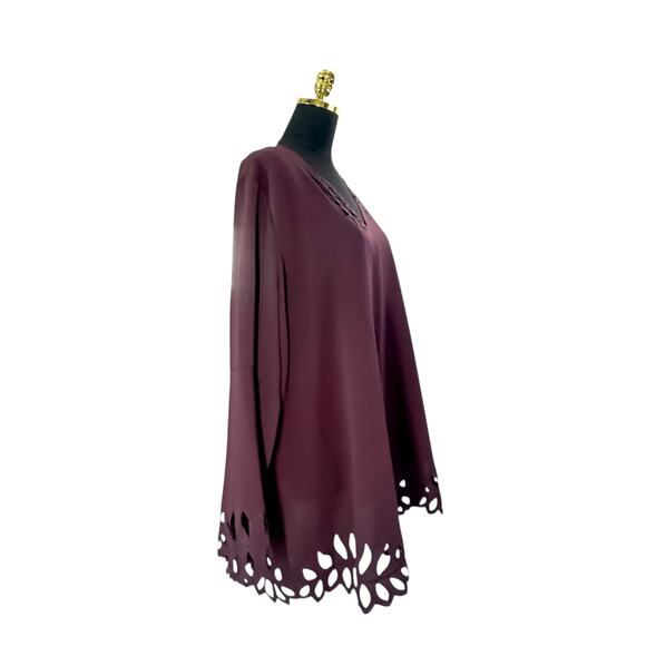Plus Size- Alfani Laser Cut Plum Blouse - Size XXL - Picture 8 of 9